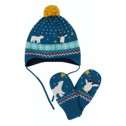 Hat and Mitts set - Frugi - Knitted and fleece lined -  Snowy Fairisle - AW21- 0-12m 1-2yr 2-4yr - clearance sale