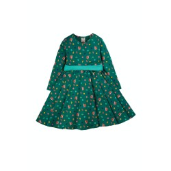 Dress -  Party - SKATER - Long sleeves - Frugi - Green FOXES  - last size 2-3y