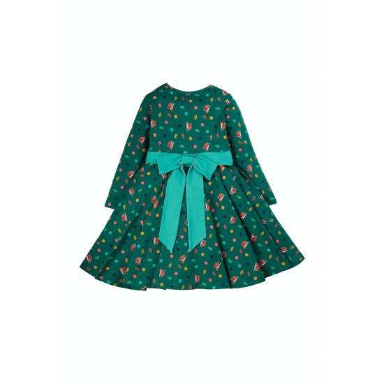 Dress - SKATER - Long sleeves - Frugi - PARTY - Green FOXES  - last size