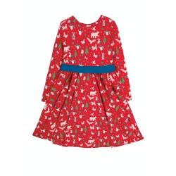 Dress - Party - SKATER - Long sleeves - Frugi - Let's Party - Red woodland - last size 2-3y - with bow