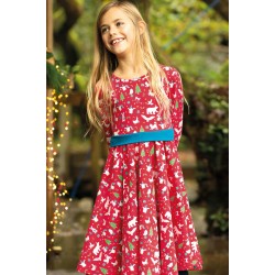 Dress - Party - SKATER - Long sleeves - Frugi - Let's Party - Red woodland - last size 2-3y - with bow