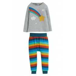 Set - Frugi - Oscar Outfit - 2 pc - top and trousers  - Rainbow stripe  and star - AW21 - 6-12, 12-18, 18-24m and 2-3, 3-4  sale 
