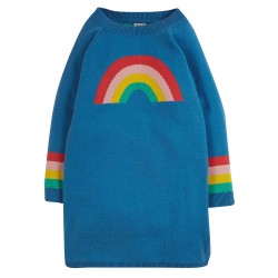 Dress - Frugi - Jenny - Knitted Jumper Dress - Cobalt Blue and Rainbow