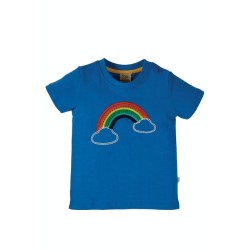 Top - Frugi - Avery - Rainbow - Cobalt blue pom pom