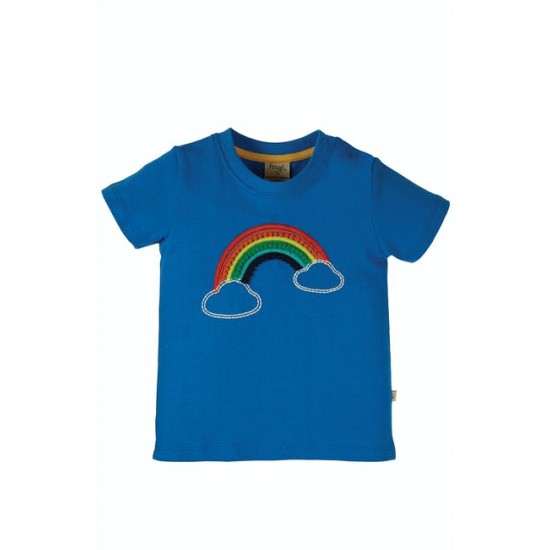 Top - Frugi - Avery - Rainbow - Cobalt blue pom pom