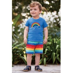 Top - Frugi - Avery - Rainbow - Cobalt blue pom pom