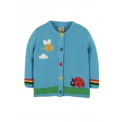 Cardigan - Frugi - Cuddle  - Mid Blue Bumble Bee and Ladybird  Bug - 0-3 and   6-12m   - sale