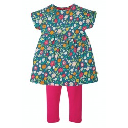 Set - 2pc - Frugi - Olivia - Flower Valley - Tunic Dress top and Pink leggings 