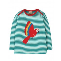 Top - Frugi - Bobby - Aqua Stripe - Rainbow Parrot - Parakeet