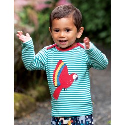 Top - Frugi - Bobby - Aqua Stripe - Rainbow Parrot - Parakeet