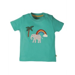 Top - Frugi - Creature - ELEPHANT - Aqua - Palm tree and rainbow