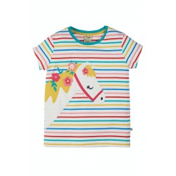 Top - Frugi - CAMILLE - HORSE - White and rainbow multi stripe