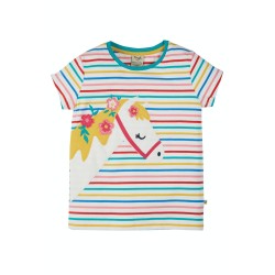 Top - HORSE - Frugi - CAMILLE - White and rainbow multi stripe 