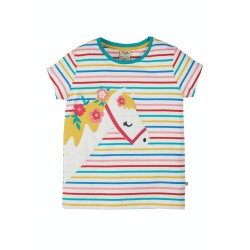 Top - Frugi - CAMILLE - HORSE - White and rainbow multi stripe - last size