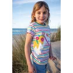 Top - Frugi - CAMILLE - HORSE - White and rainbow multi stripe