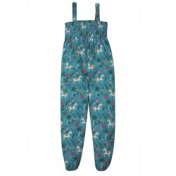 Playsuit Romper - HORSES - Frugi - Senna - Teal India - last 2-3, 3-4y