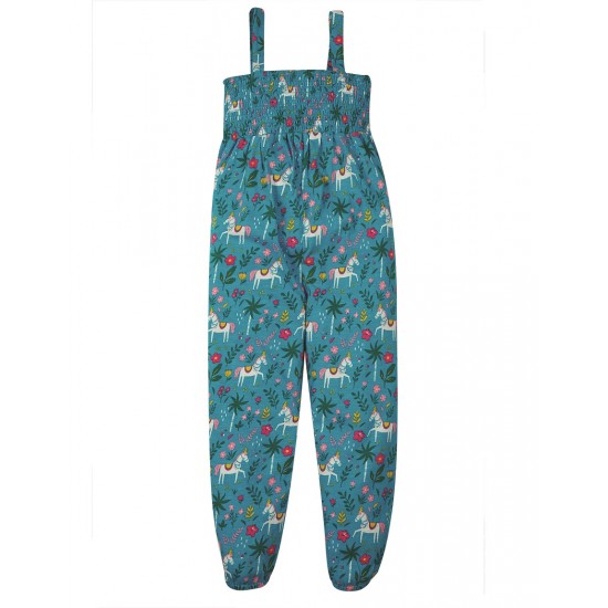 Trousers - Dungarees Playsuit Romper - Frugi - Senna - Teal Indian Horse 
