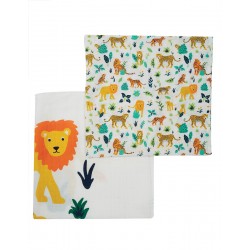 Muslins and Blankets - Muslins - FRUGI - 2pc - Big wild cats and animals - tiger, lion, leopard