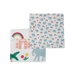 Muslins and Blankets - Muslins - ANIMALS - 2pc - Elephant with Flowers and Rainbow 