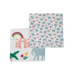 Muslins and Blankets - Muslins - FRUGI - 2pc - Elephant with Flowers and Rainbow 