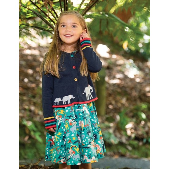 Dress - SKATER - Short sleeves - FRUGI - INDIA - lion, camel, monkey, elephant, peacock , parakeet , turtle  , leopard and rainbow