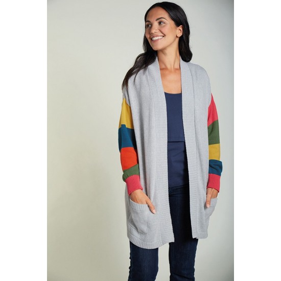 ADULT - Cardigans - FRUGI - Carrie - Grey and Rainbow sleeve - last size - ladies 16