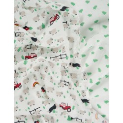 Muslins and Blankets - Muslins - FRUGI - 2pc - TRACTOR - sheep and sheep dog  