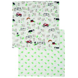 Muslins and Blankets - Muslins - FARM - 2pc - TRACTOR - sheep and sheep dog  