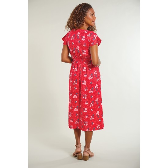 ADULT - Dress - FRUGI - Amalie - Red Flower - ladies UK 10, 12, 14, 16 ,18 - one of each size in sale