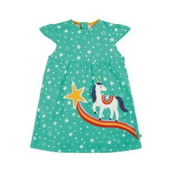 Dress - Frugi - Lola - Pacific Aqua Stars and Unicorn - last size