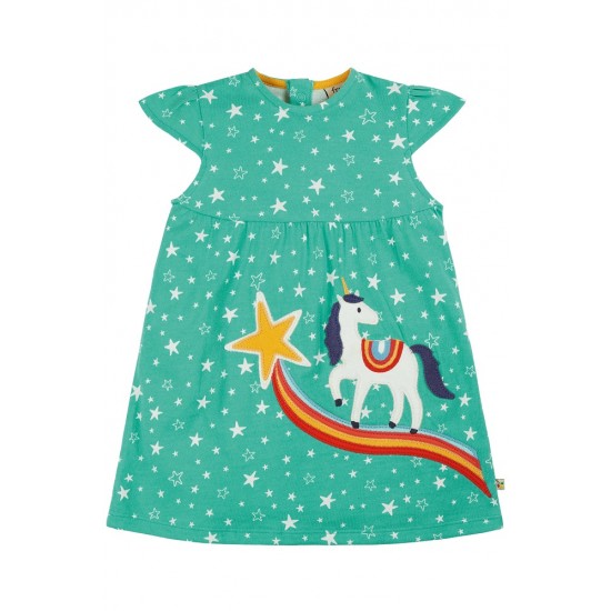 Dress - Frugi - Lola - Pacific Aqua Stars and Unicorn 