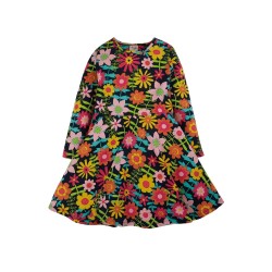Dress - SKATER - Flowers - Long sleeves - Frugi -  DAHLIA - Navy blue indigo Flower Fields
