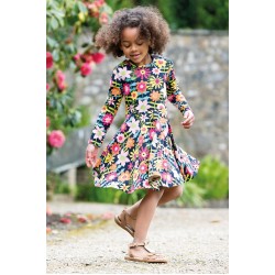 Dress - SKATER - Long sleeves - Frugi - FLOWERS - DAHLIA - Indigo Blue Flower Fields