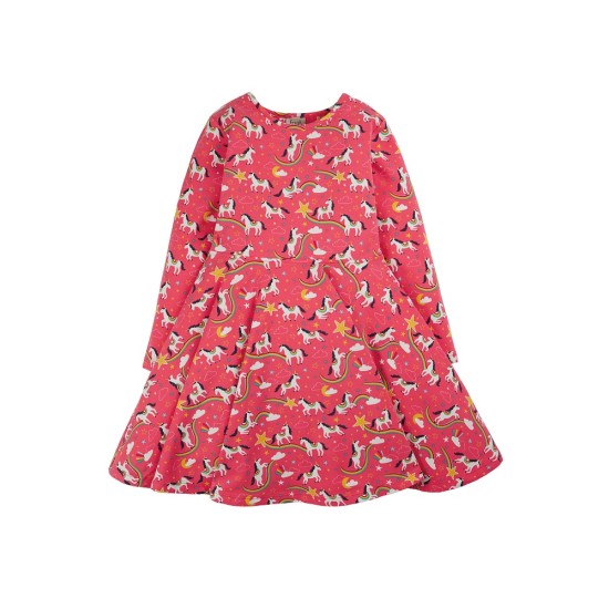 Dress - SKATER - Long sleeves - FRUGI - UNICORNS - Watermelon Pink Cosmic Rainbow 