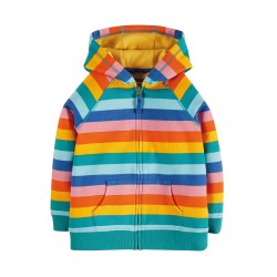 Hoody - Frugi - STRIPE - Dorothy - Rainbow Pink Blue 