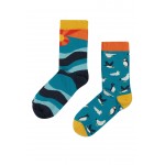 Grown Up - Frugi - Adult - Socks - 2 pack - Camper Blue sea life- UK 4-7  (EU 37 to 40)  35% off clearance sale 