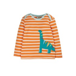 Top - Frugi - Bobby - Orange and white stripe - Jurassic Dinosaur 