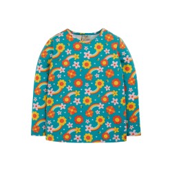 Top - FLOWERS - Frugi - Bryher - Dahlia - Teal Rainbow Skies 