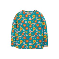 Top - Frugi - Bryher - Dahlia - Teal Rainbow Flowers Skies 