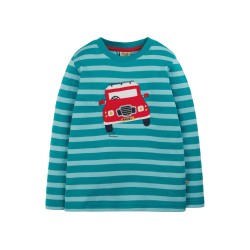 Top - Frugi - William - 4x4 Land Vehicle - Aqua stripe and red 