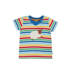 Top - Frugi - Easy On - SHEEP - Blue Rainbow Stripe Farm Sheep