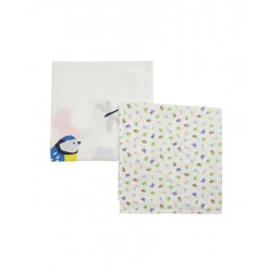 Muslins and Blankets - Muslins - FRUGI - 2pc - White and Pink Hedgerow Bird 