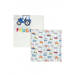 Muslins and Blankets - Muslins - FRUGI - 2pc - VEHICLES - White land sea sky - farm tractor