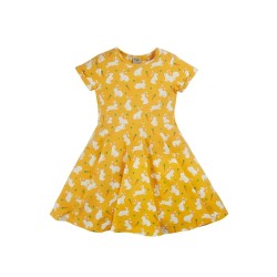 Dress - SKATER - Short sleeves - FRUGI - BUNNY RABBITS - Yellow Hop Along Bunny rabbit 