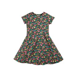 Dress - SKATER - Short sleeves - FRUGI - FLOWERS - Indigo Blue Kernow Floral Flowers  (matching headband also available)