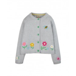 Cardigan - Frugi - Millie - Embroidered - Grey  Bee Flowers - 3-6, 6-12, 12-18, 18-24, 2-3,3-4,4-5,5-6,6-7,7-8,8-9, 9-10yr SS22 - 35% off mid season online sale 