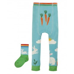 Leggings - Frugi - Knitted Sennen - Leggings and socks set - White Bunny Rabbits and Carrot