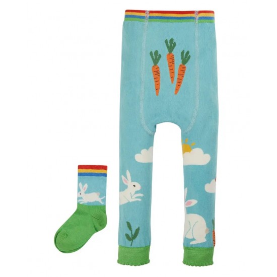Leggings - Frugi - Knitted Sennen - Leggings and socks set - White Bunny Rabbits and Carrot