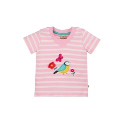 Top - Frugi - EASY ON - BIRD - Pink Twin Flower and Stripe