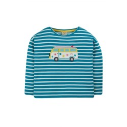 Top - Frugi - Tori - Blue Breton Stripe and Land Campervan - camping